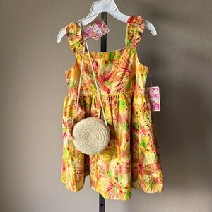 Btween eyelet lined dress with straw purse NWT size 5